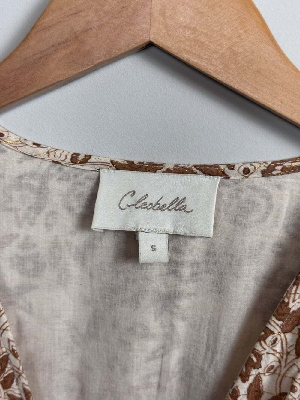 Cleobella Brown Ivory Floral Woven V-Neck Puff Sleeve Maxi Button Dress S - Picture 3 of 10